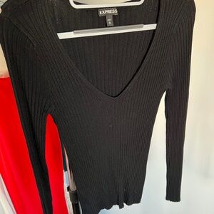 Long Sleeve Black V Neck Sweater - Express